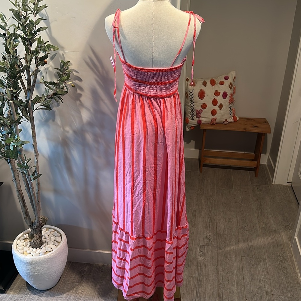 Flying Tomato Pink and Coral Striped Tie-Shoulder Maxi Dress - Picture 10 of 14